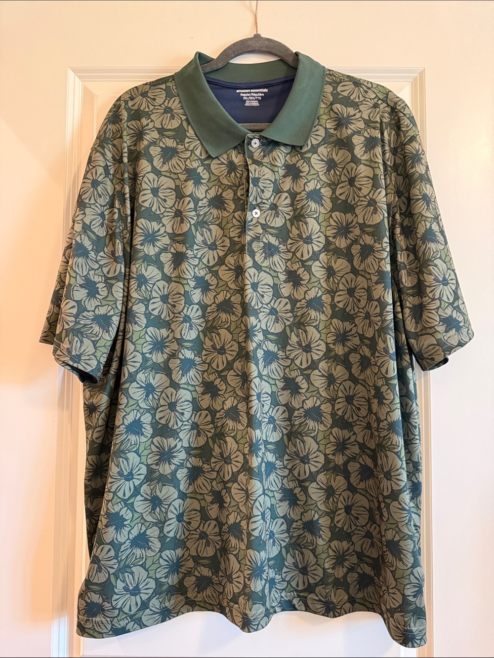 Amazon Essentials Olive Green Floral Polo